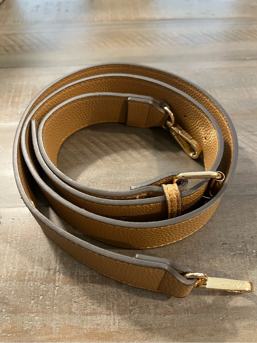 Nanette Lepore Tan Pebbled Leather Wide Strap with Gold Hardware